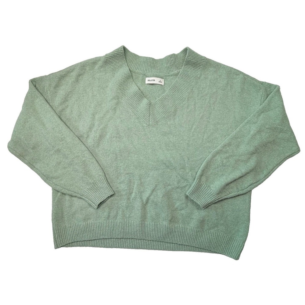 Hollister Womens M Sage Green V Neck Oversized Knit Sweater Pullover